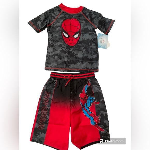 Boys Spider-Man Rash guard and Swim Trunks Set, L